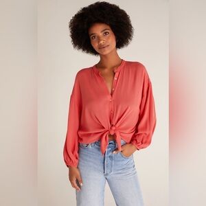 NWT Z Supply Clarissa Long Sleeve Crinkle Oversized Top Coral Size Medium